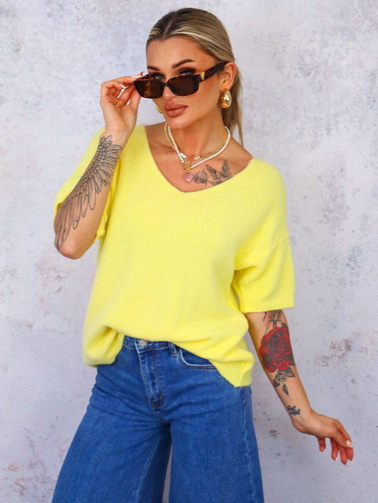 SWETER Z KRÓTKIM RĘKAWEM BABY ALPAKA- ŻÓŁTY