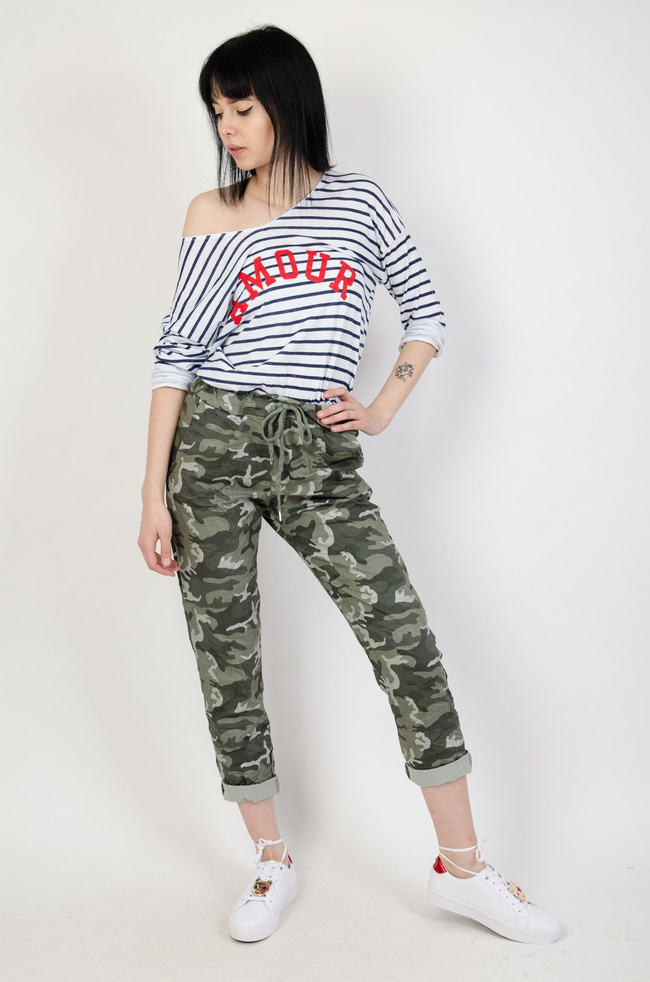 Zielono-srebrne spodnie moro