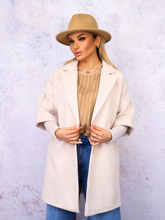 PŁASZCZ ZE SWETROWYMI RĘKAWAMI- BEŻOWY