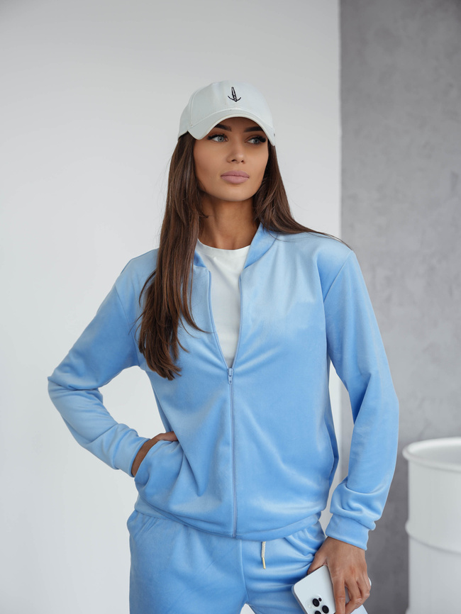 KOMPLET DRESOWY WELUROWY BLUZA ZAPINANA NA ZAMEK+ SPODNIE- NIEBIESKI