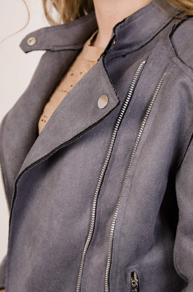 Szara zamszowa kurtka ramoneska