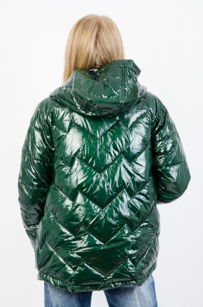 ZIELONA BŁYSZCZĄCA KURTKA Z KAPTUREM 