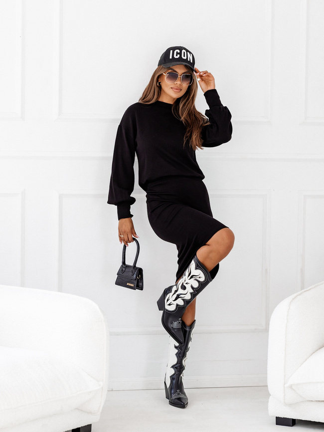 DZIANINOWY KOMPLET BLUZKA+ SPÓDNICZKA- CZARNY