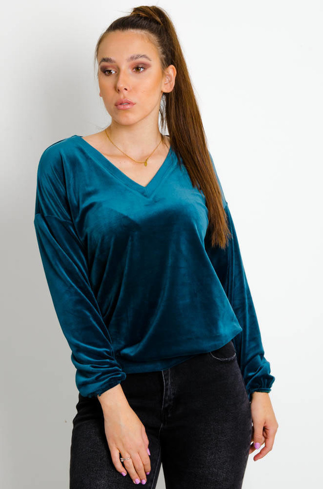 ZIELONA WELUROWA BLUZA W SEREK