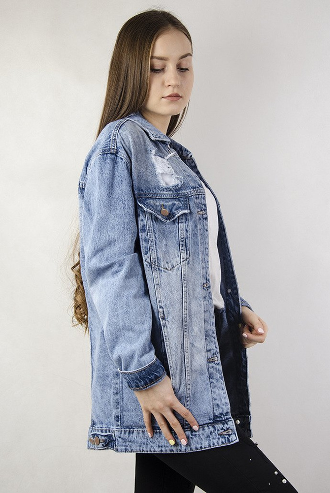 Kurtka jeansowa dłuższa z przetarciami