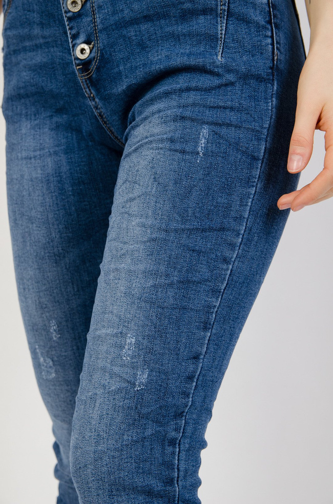 Jeansowe joggery zapinane na guziki + szelki