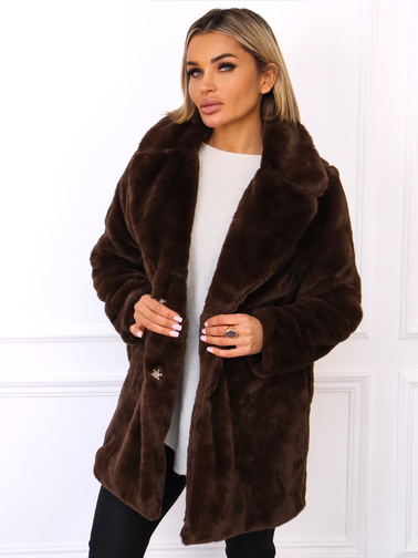 PŁASZCZ FUTRZANY Z KOŁNIERZEM- CZEKOLADOWY