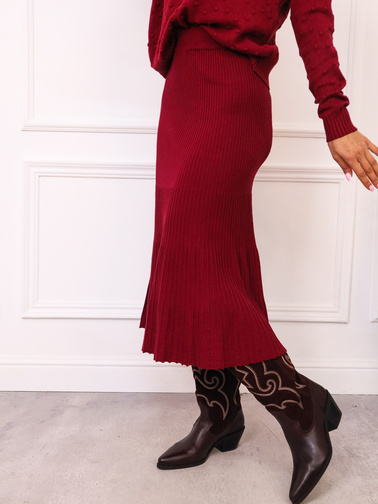 SPÓDNICA PRĄŻKOWANA Z DZIANINY- BORDOWA