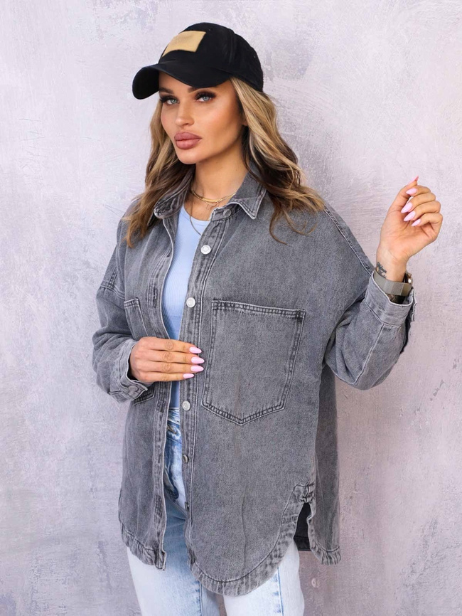 KURTKA KOSZULOWA JEANSOWA- SZARA