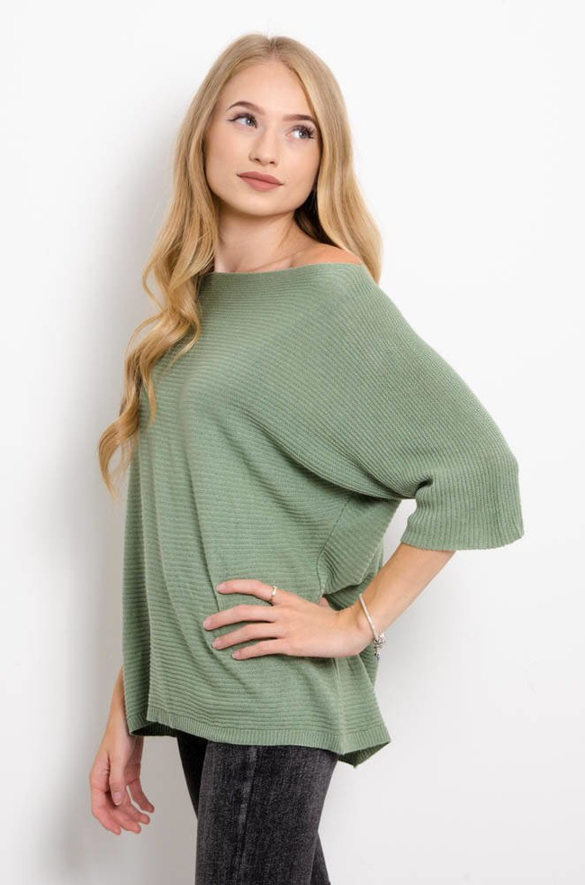 ZIELONY DZIANINOWY SWETEREK W PRĄŻEK