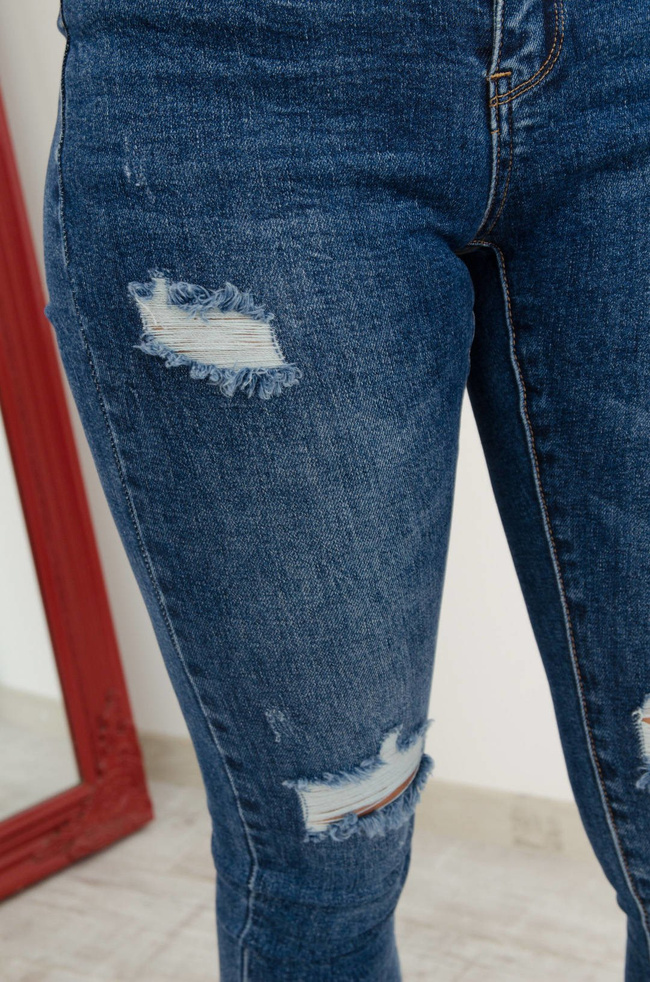 CIEMNE SPODNIE JEANSOWE Z GUMĄ W PASIE-WYSOKI STAN