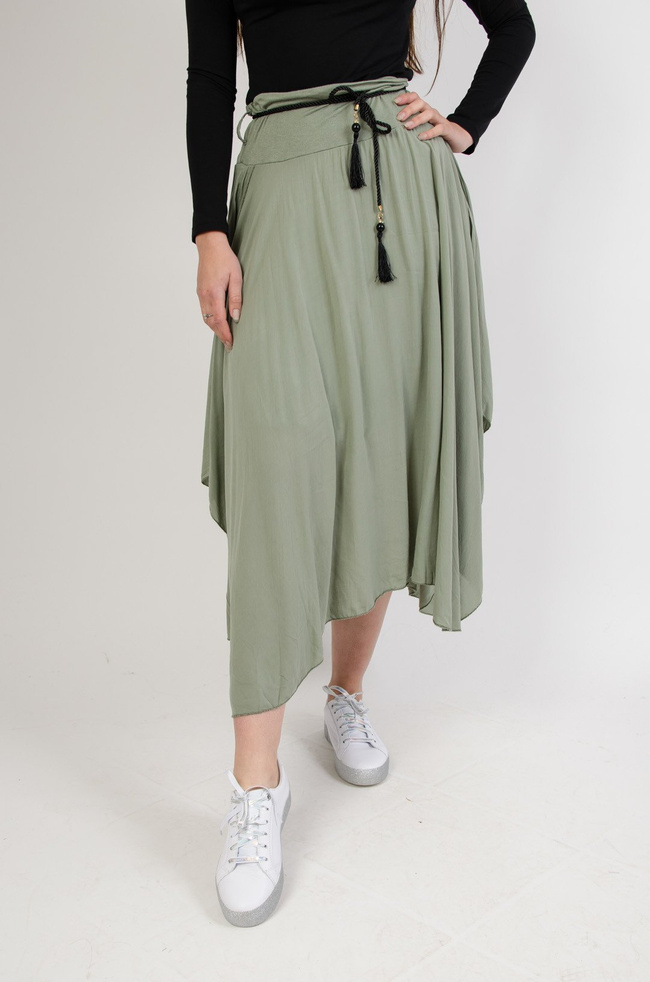 Długa asymetryczna spódnica z wycięciem+ pasek