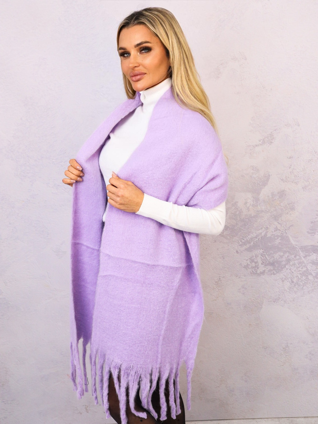 DUŻY CIEPŁY I GRUBY SZAL Z FRĘDZLAMI-FIOLETOWY
