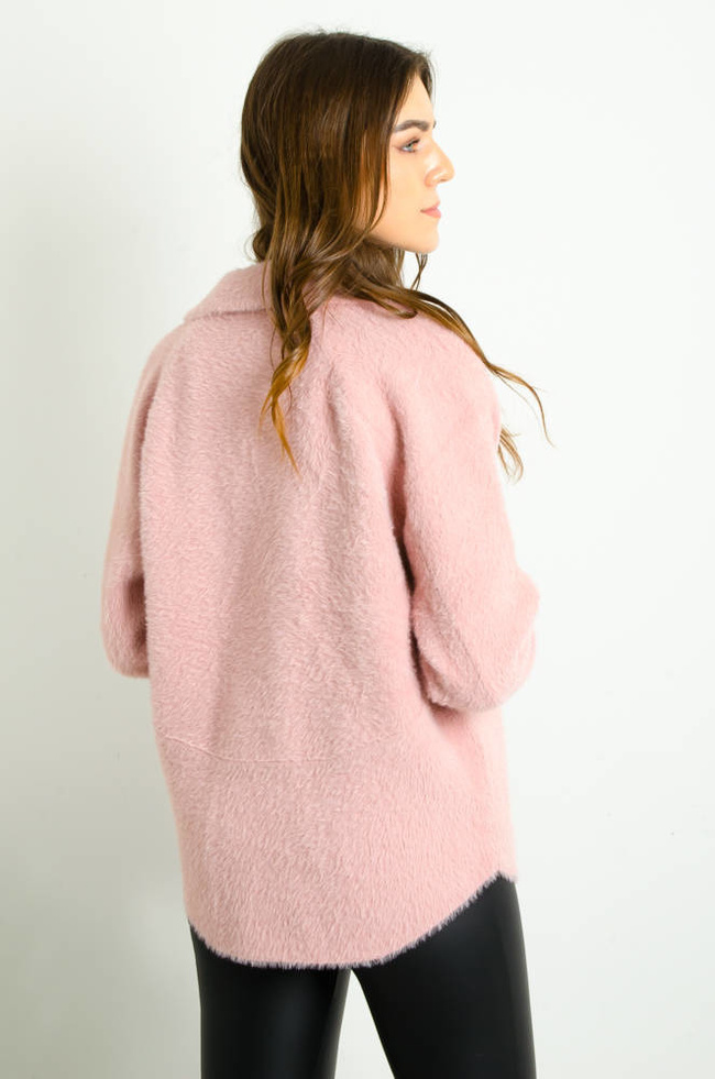 KURTKA WEŁNIANA ALPAKA KRÓTKA- RÓŻOWA