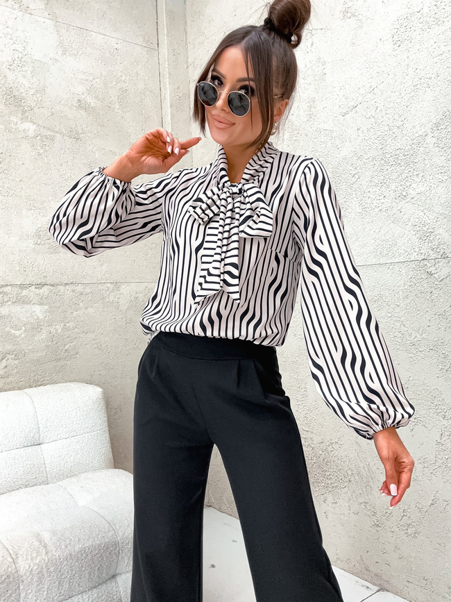 ELEGANCKA BLUZKA Z WIĄZANIEM POD SZYJĄ- BEŻOWA