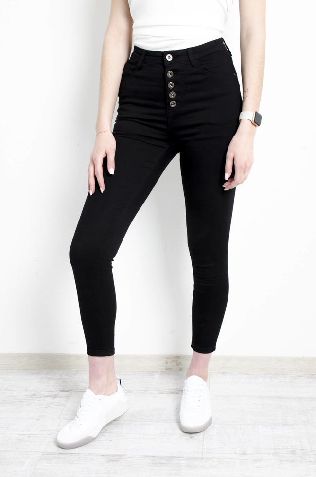 CZARNE SPODNIE SKINNY Z GUZIKAMI - WYSOKI STAN