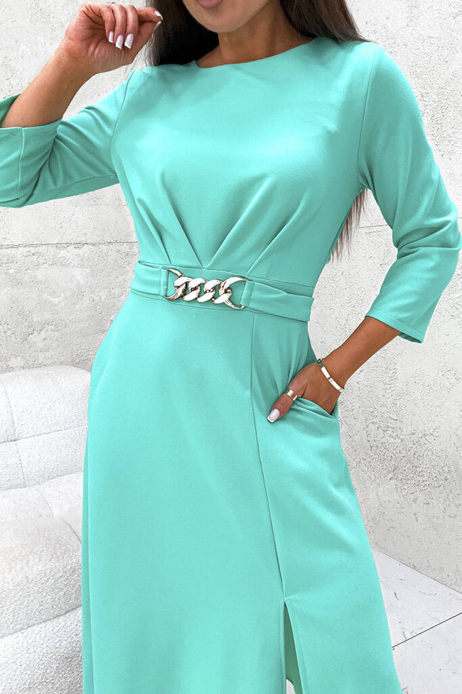 SUKIENKA MIDI Z ROZPORKIEM+ PASEK- ZIELONA