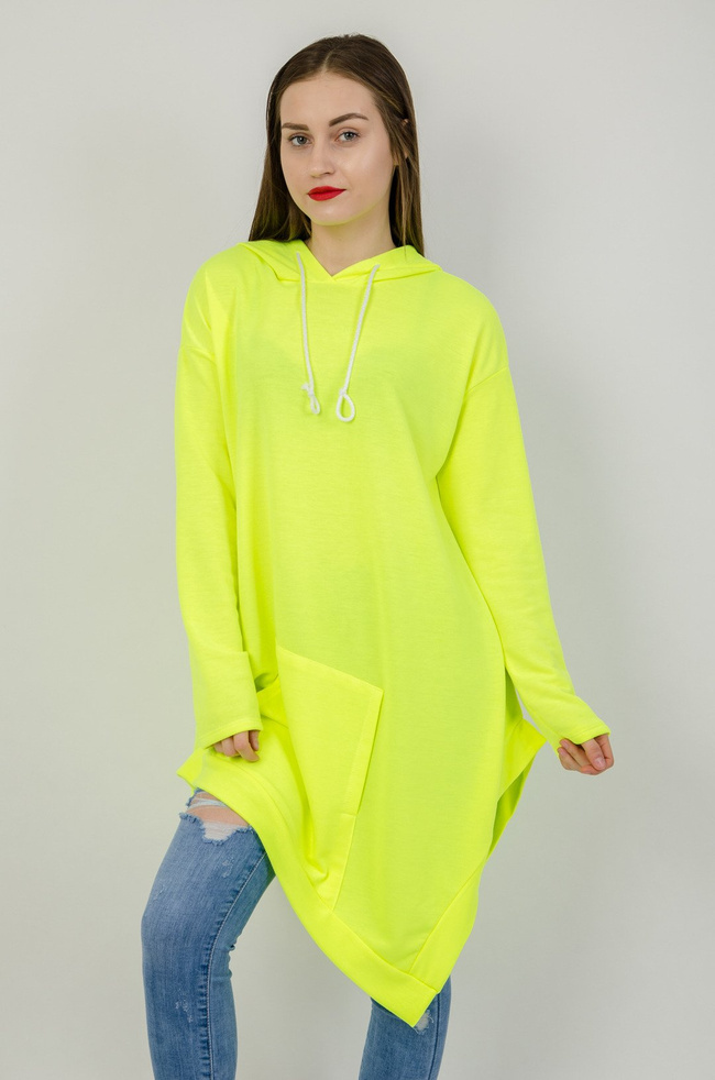 Neonowa asymetryczna bluza z kapturem