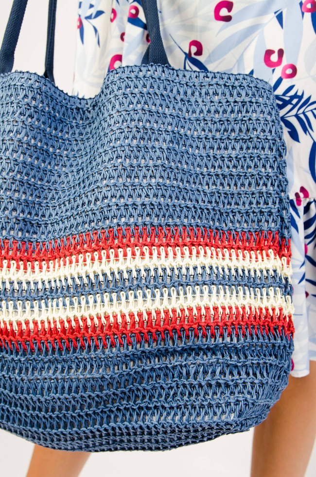 NIEBIESKA SŁOMIANA TORBA PLAŻOWA 