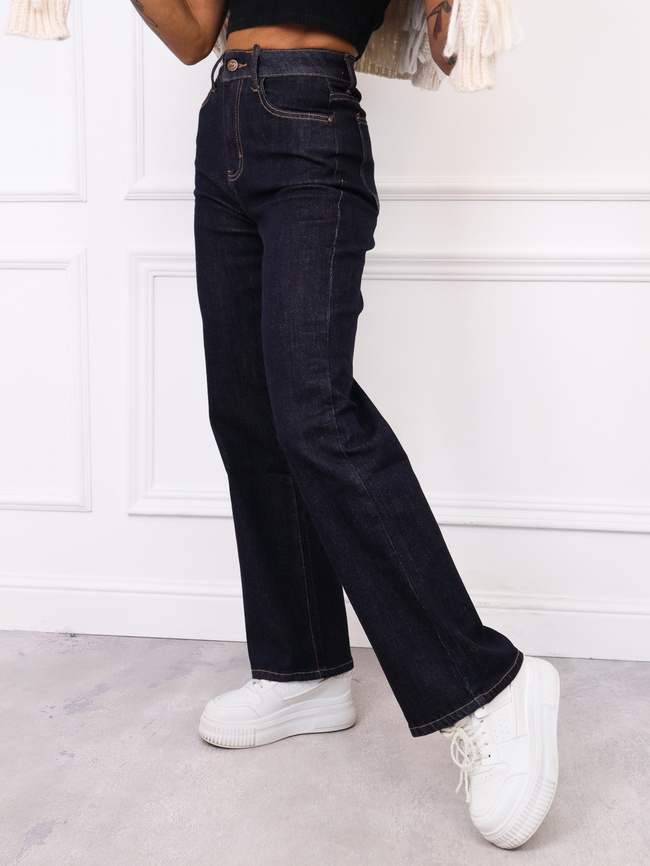 SPODNIE JEANSOWE WIDE Z WYSOKIM STANEM-GRANATOWE