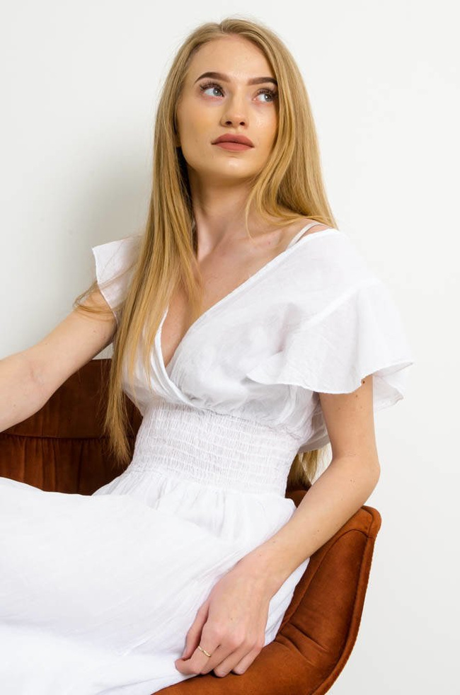 BIAŁA DŁUGA MUŚLINOWA SUKIENKA NA ZAKŁĄDKĘ 