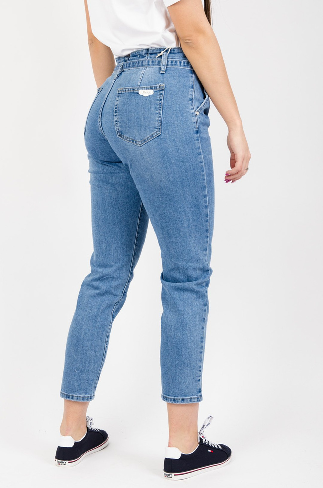 SPODNIE JEANSOWE Z WYSOKIM STANEM WIĄZANE W PASIE