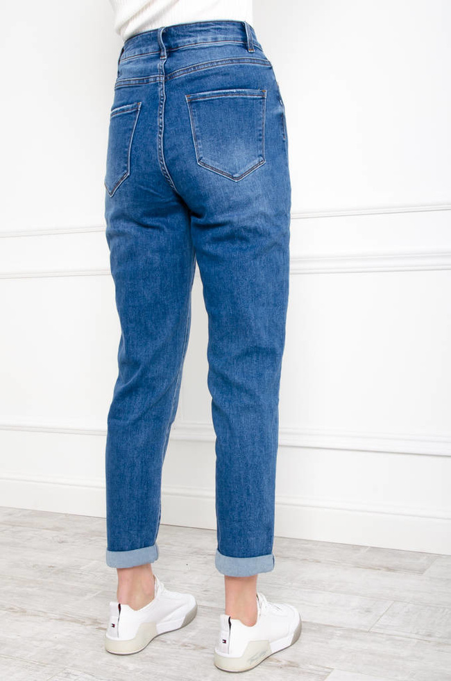 SPODNIE JEANSOWE MOM STRETCH Z WYSOKIM STANEM- NIEBIESKIE
