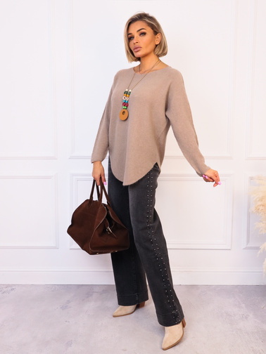 SWETER JEDNOLITY DZIANINOWY Z NASZYJNIKIEM- FANGO