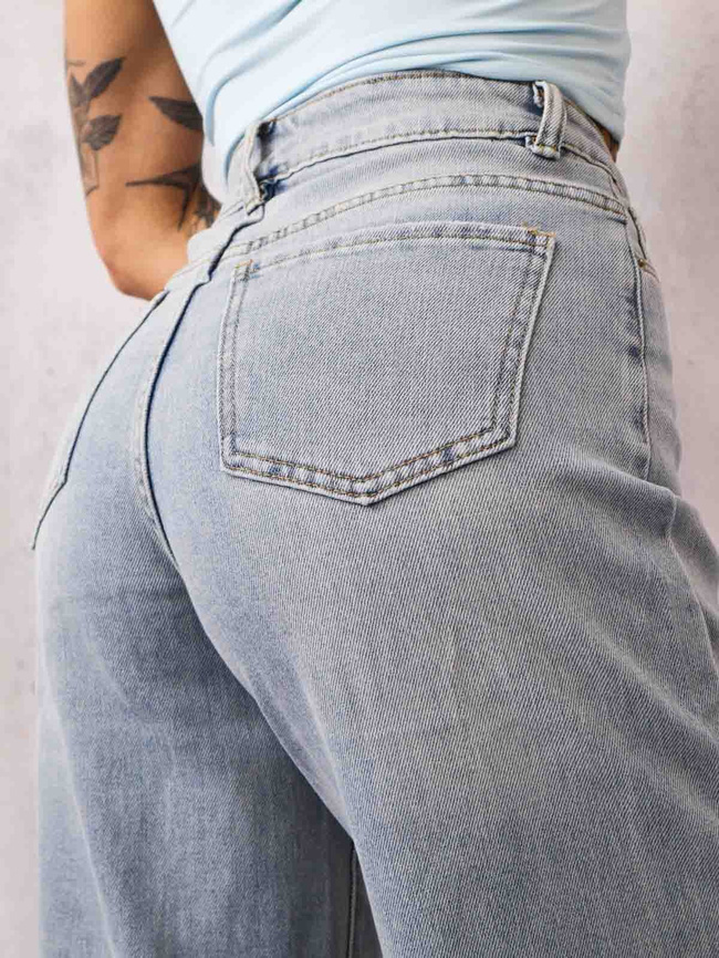 SPODNIE JEANSOWE Z SZEROKĄ NOGAWKĄ I WYSOKIM STANEM- NIEBIESKIE