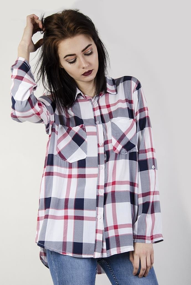 Koszula w kratę, zapinana na guziki