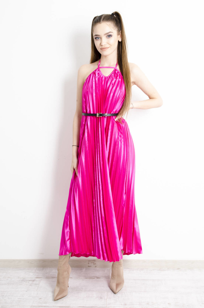 SUKIENKA RÓŻOWA PLISOWANA Z PASKIEM