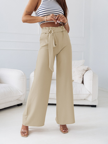 SPODNIE SZEROKIE Z GUMĄ W PASIE+PASEK- BEŻOWE