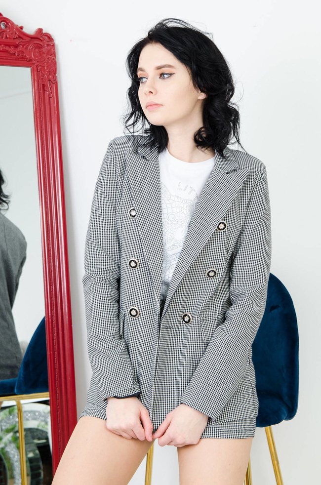 BIAŁO-CZARNA MARYNARKA W PEPITKĘ Z GUZIKAMI (S-XL)