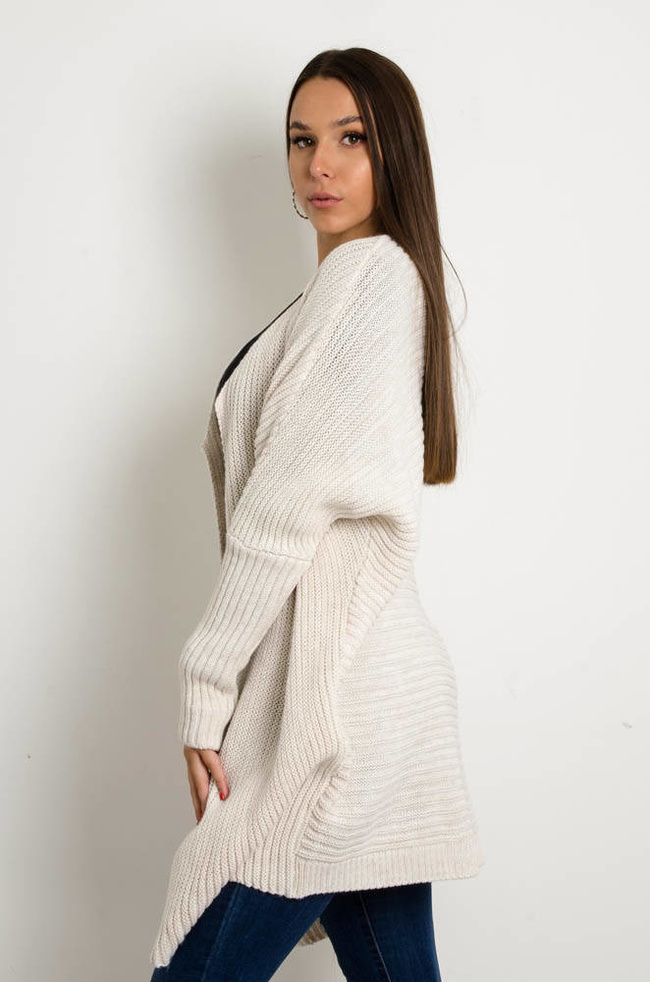 BEŻOWA DŁUGA NARZUTKA SWETERKOWA- KARDIGAN