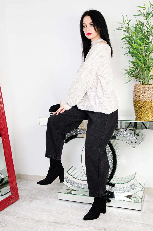 BEŻOWY SWETER OVERSIZE Z PÓŁGOLFEM