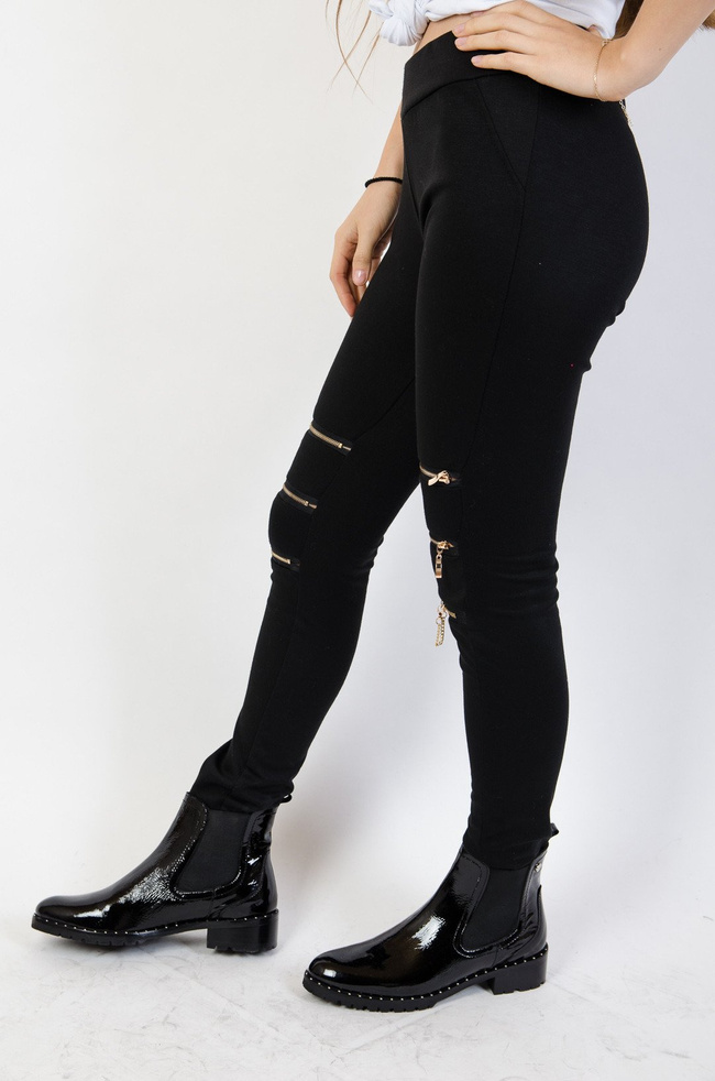 Czarne spodnie legginsy z zamkami na nogawkach