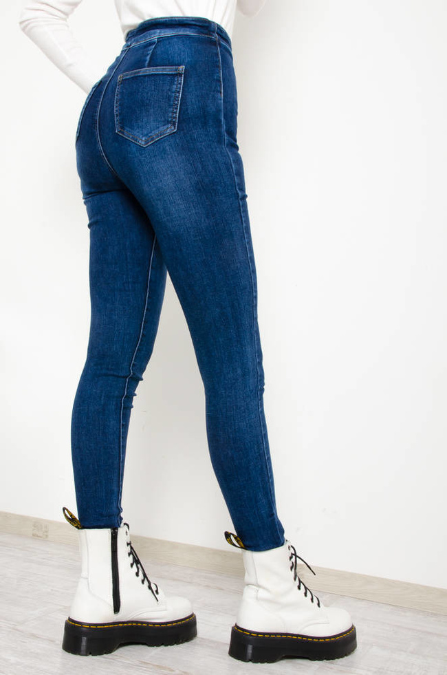 CIEMNO JEANSOWE SPODNIE MODELUJĄCE Z WYSOKIM STANEM