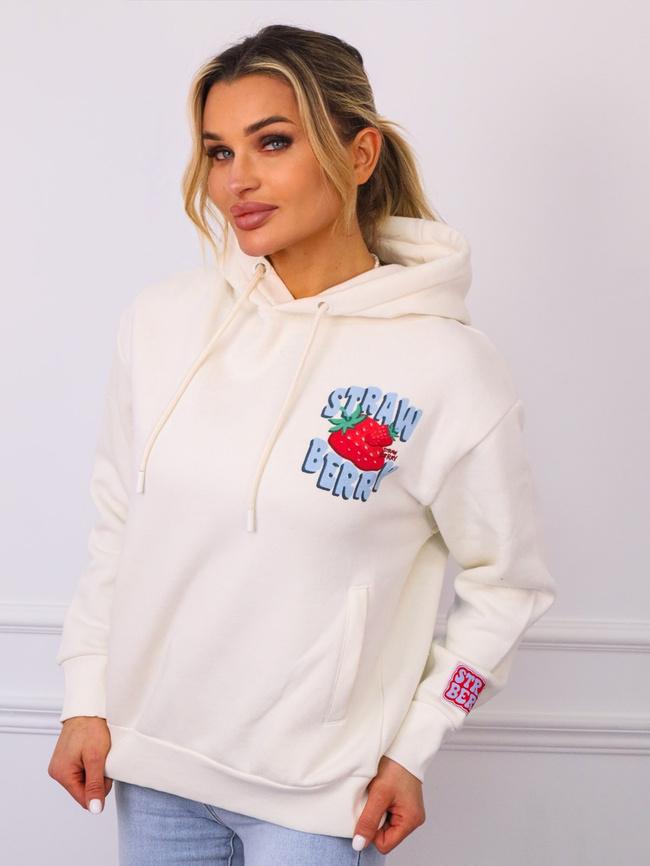 BLUZA Z KAPTUREM Z APLIKACJĄ Z PRZODU I NA PLECACH- BIAŁA