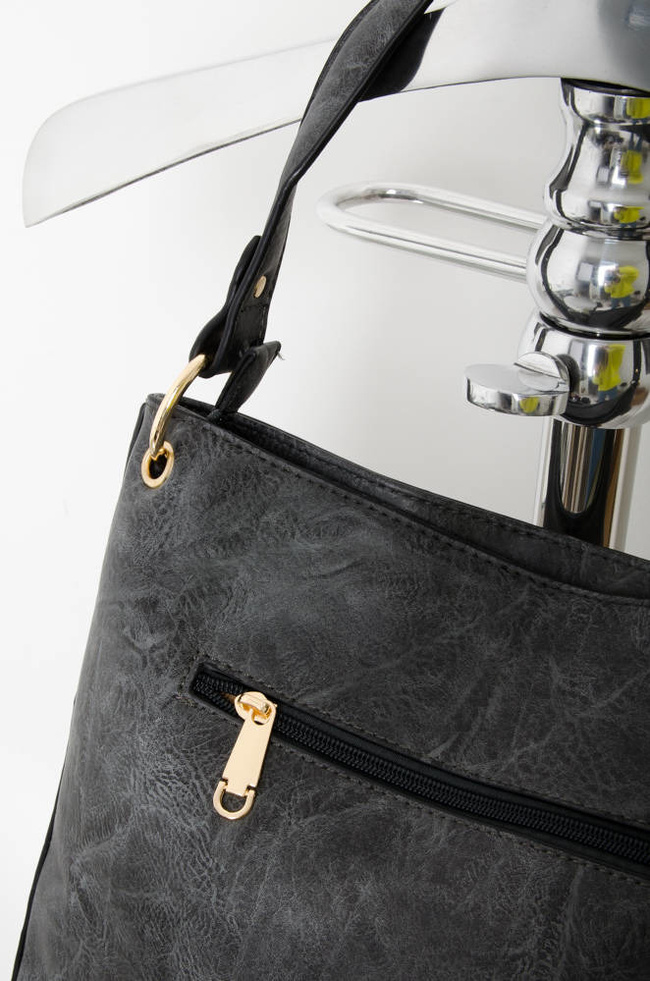 SZARA TOREBKA SHOPPER Z OZDOBNYM PRZESZYCIEM I ZAMKAMI