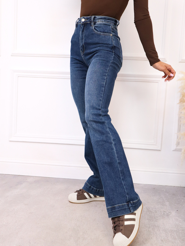 SPODNIE JEANSOWE DZWONY FLARE Z WYSOKIM STANEM- GRANATOWE