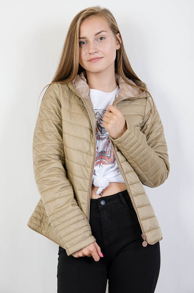 Beżowa pikowana kurtka z kapturem