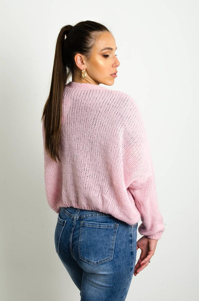 JASNO-RÓŻOWY KRÓTKI KARDIGAN SWETER ZAPINANY NA GUZIKI