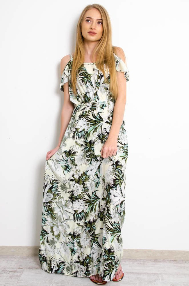 JASNOZIELONA SUKIENKA MAXI W KWIATOWY WZÓR
