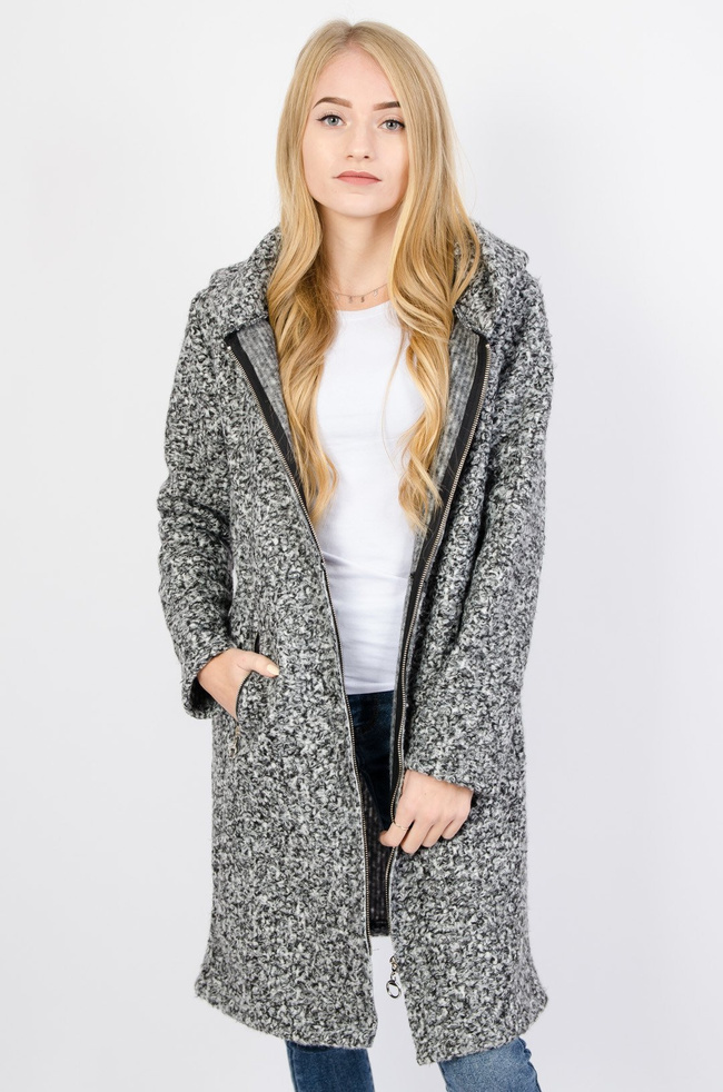 Szary przejściowy płaszcz z kapturem