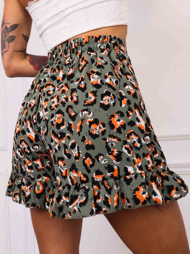 SPÓDNICO-SPODENKI W PANTERKĘ Z FALBANAMI I WIĄZANIEM W PASIE- ZIELONE