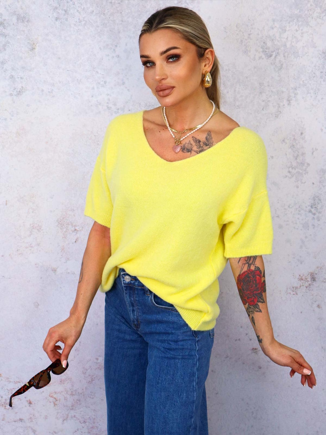 SWETER Z KRÓTKIM RĘKAWEM BABY ALPAKA- ŻÓŁTY