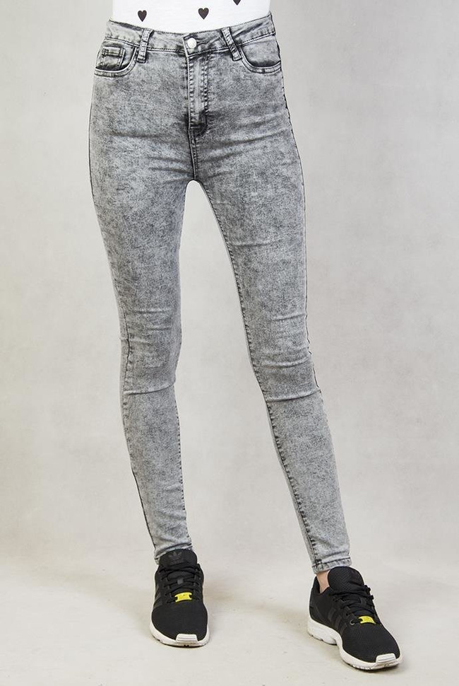 Szare spodnie marmurkowe z wysoki stanem