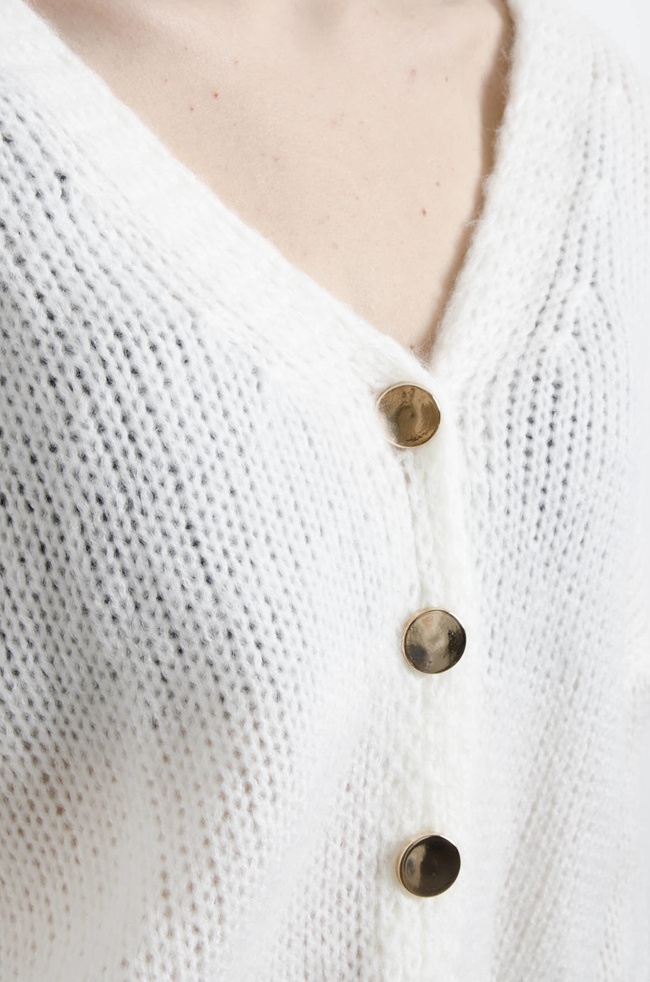 SWETER KARDIGAN ZAPINANY NA GUZIKI- BIAŁY