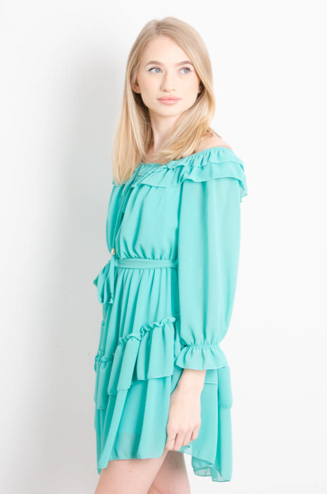 SUKIENKA SZYFONOWA Z HISZPAŃSKIM DEKOLTEM ZIELONA