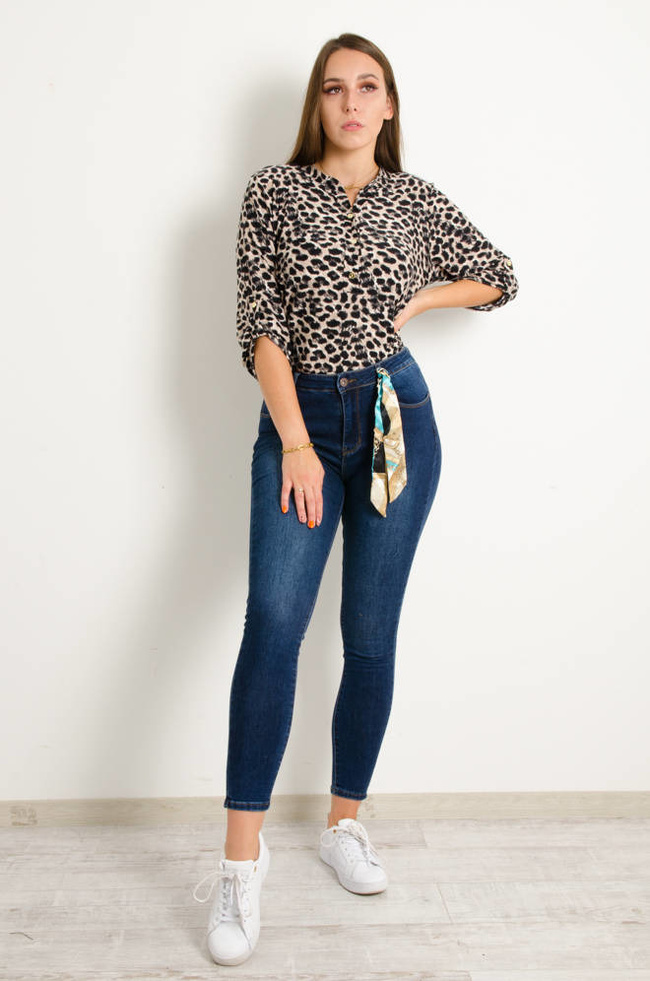 SPODNIE JEANSOWE PUSH UP Z OZDOBNĄ WSTĄŻKĄ